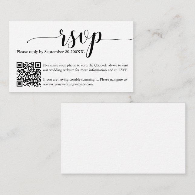 Carte D'accompagnement Simple minimal mariage RSVP site Web QR Code Card (Devant / Derrière)