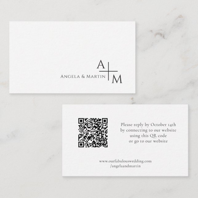 Carte D'accompagnement Simple moderne noir blanc RSVP QR Code (Devant / Derrière)