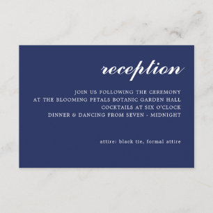 Carte D'accompagnement Simple moderne Script mariage Réception Marine Ble