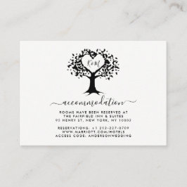 Carte D'accompagnement Simple Monogramme Coeur Arbre Mariage Noir & Blanc