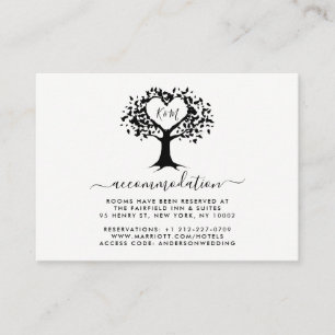 Carte D'accompagnement Simple Monogramme Coeur Arbre Mariage Noir & Blanc