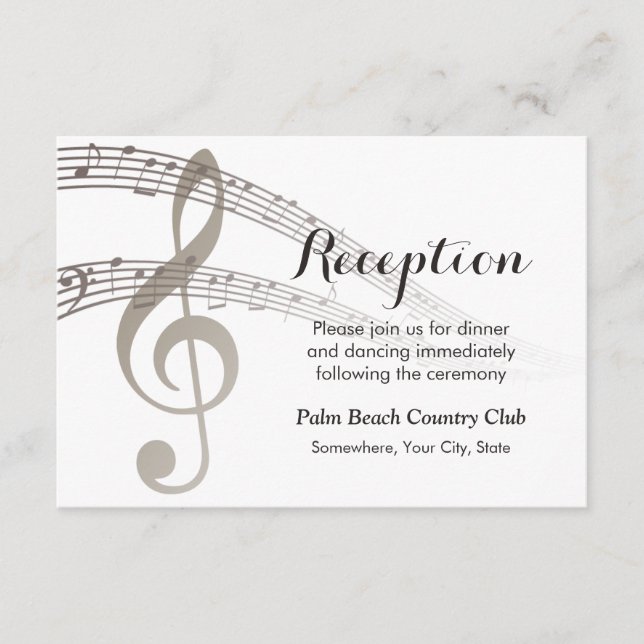 Carte D'accompagnement Simple Music Notes Réception De Mariage Musical (Devant)
