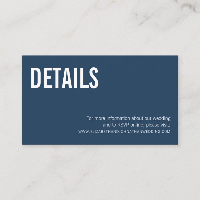 Carte D'accompagnement Simple Navy Typography Mariage Détails du site web (Devant)