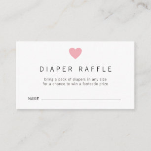 Carte D'accompagnement Simple Pink Heart Girl Diaper Raffle Baby Shower