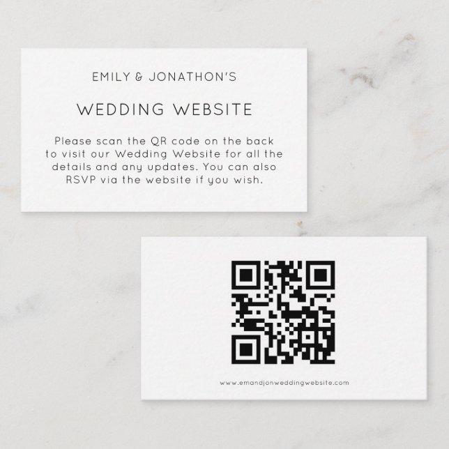Carte D'accompagnement Simple QR Code Black White Mariage Website (Devant / Derrière)