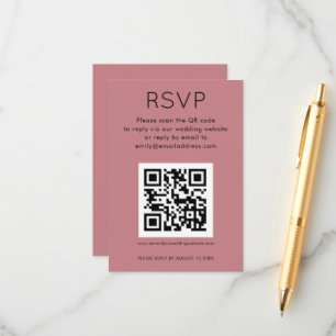 Carte D'accompagnement Simple QR Code Dusty Rose mariage rose RSVP