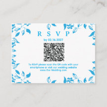simple QR RSVP blue floral rustic card
