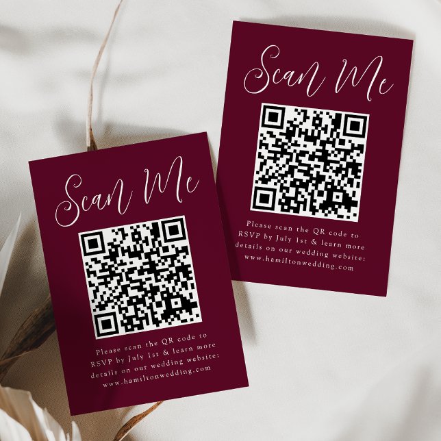 Carte D'accompagnement Simple Script Bourgogne QR Code Mariage RSVP (Créateur téléchargé)