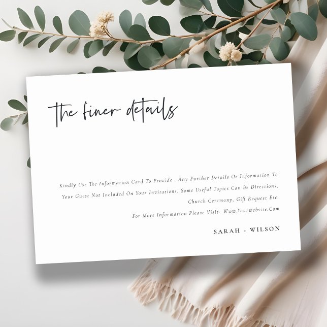 Carte D'accompagnement Simple Script Calligraphy Wedding Details (Créateur téléchargé)
