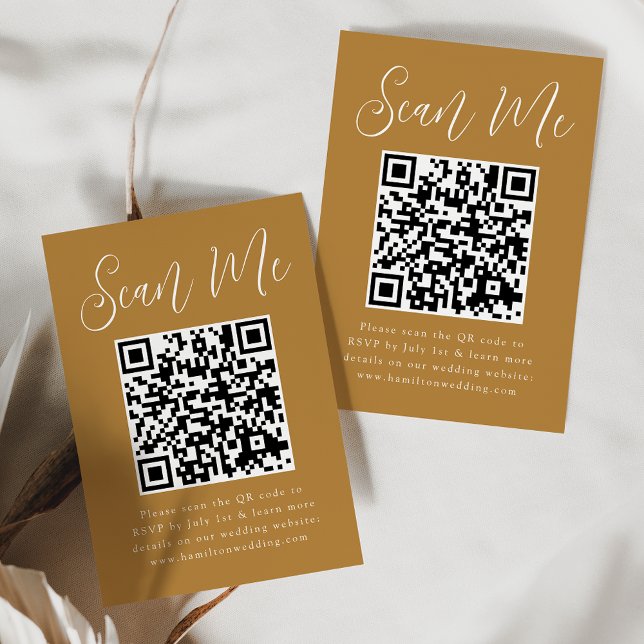 Carte D'accompagnement Simple Script Ochre Code QR RSVP de mariage (Créateur téléchargé)