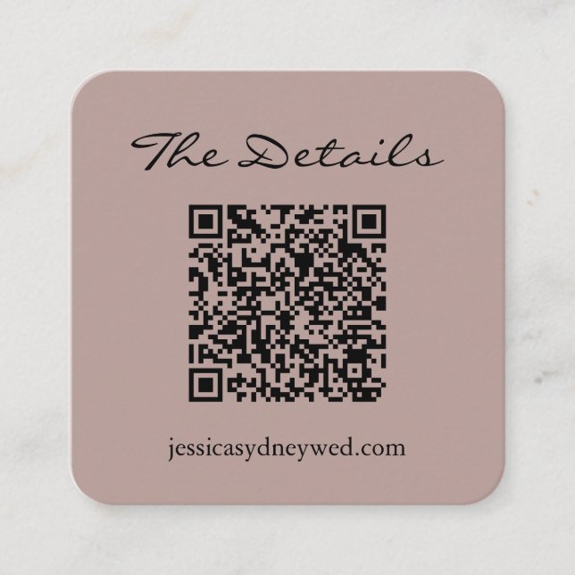 Carte D'accompagnement Simple Script Wedding RSVP Détails QR Code Mauve (Devant)