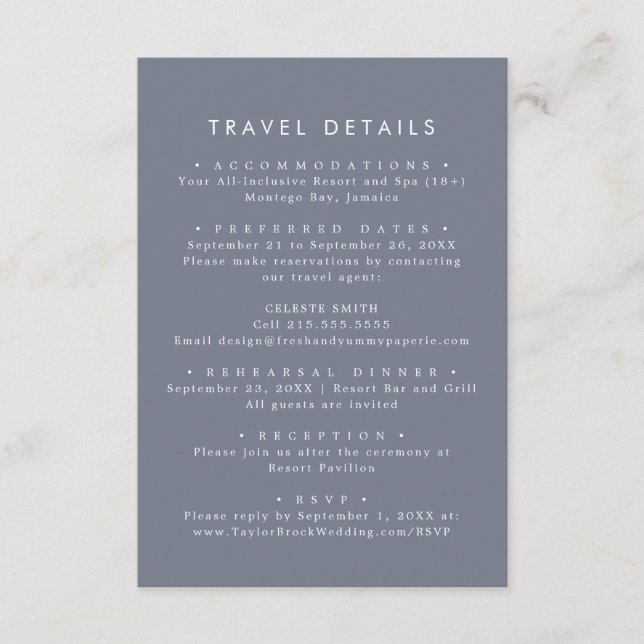 Carte D'accompagnement Simple Slate Destination Wedding Détail du voyage (Devant)