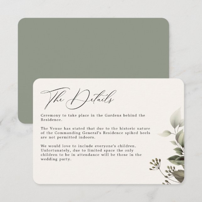 Carte D'accompagnement Simple verdure Botanique Détails du Mariage (Devant / Derrière)