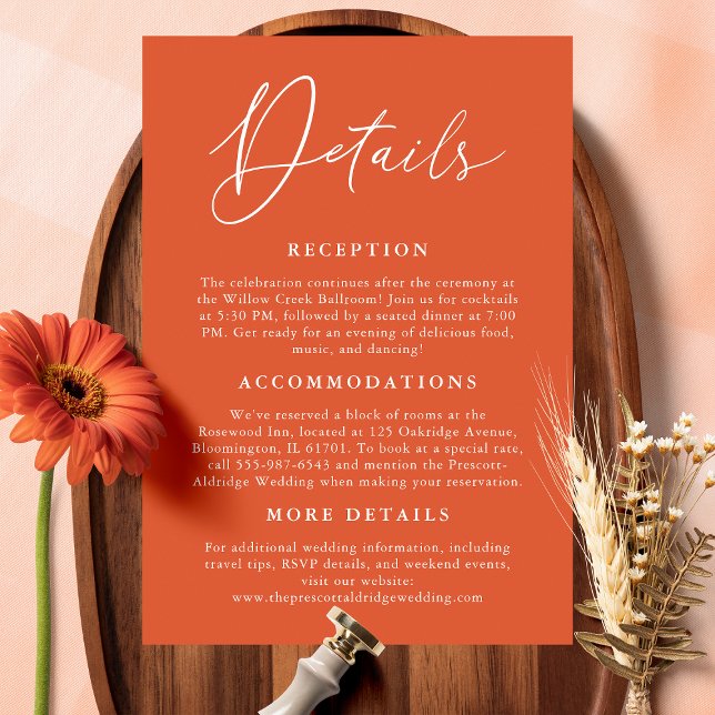 Carte D'accompagnement Simple Verona Sunset Orange Calligraphie Détails (Créateur téléchargé)