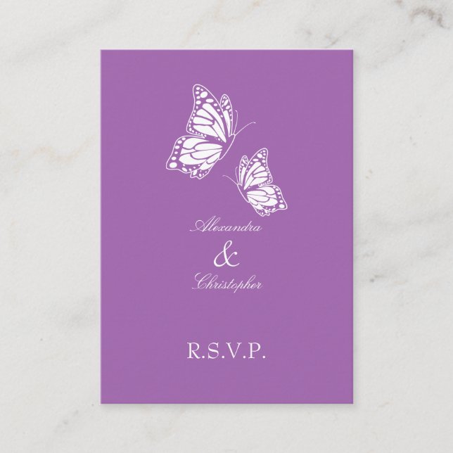 Carte D'accompagnement Simple Violet Butterfly RSVP Note Mini (Devant)