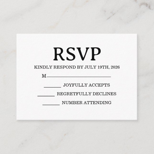 Carte D'accompagnement Simple Wedding RSVP Enclosure Card (Devant)