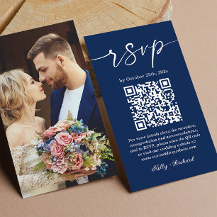Carte D'accompagnement Site de la Marine Blue Small Mariage RSVP QR Code