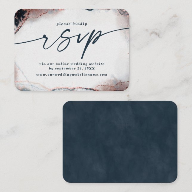 Carte D'accompagnement Site de Mariage bleu de la Marine Abstraite modern (Devant / Derrière)