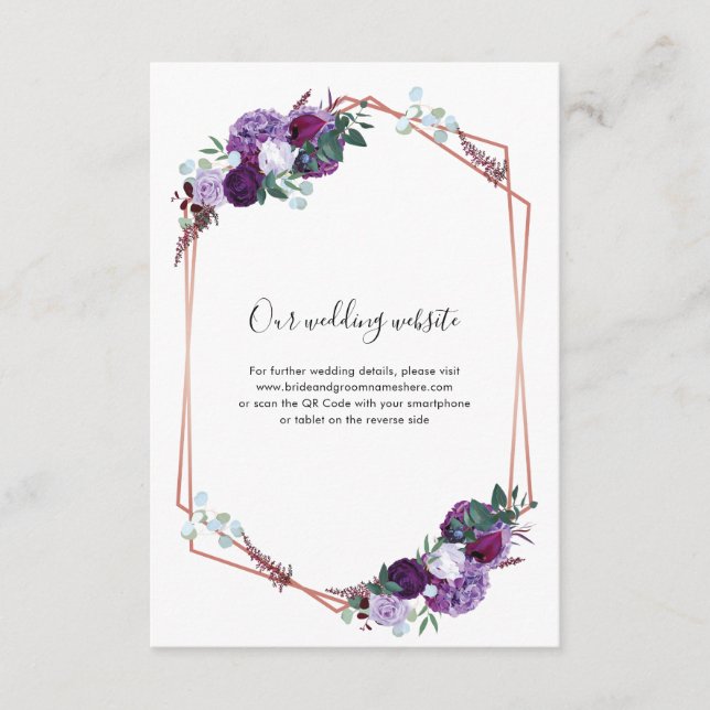 Carte D'accompagnement Site de Mariage Floral Violet Code QR (Devant)