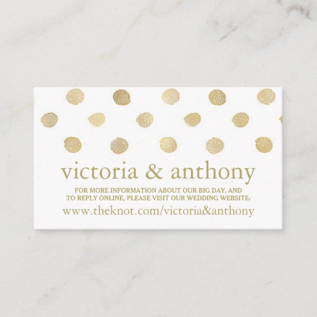 Carte D'accompagnement Site de Mariage moderne White & Gold Pois (Devant)