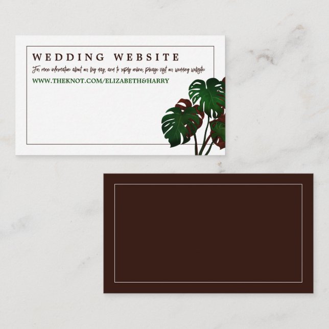 Carte D'accompagnement Site de mariage tropical de Monstera Beach (Devant / Derrière)