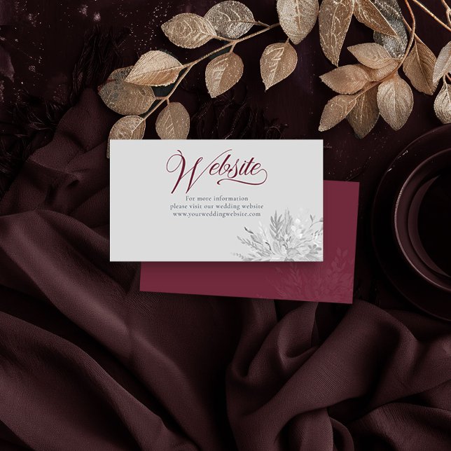 Carte D'accompagnement Site du Mariage botanique de Bourgogne Grey (Wedding Website Insert Card in Burgundy and Grey from the Foliage Duet Collection by Darling & May)