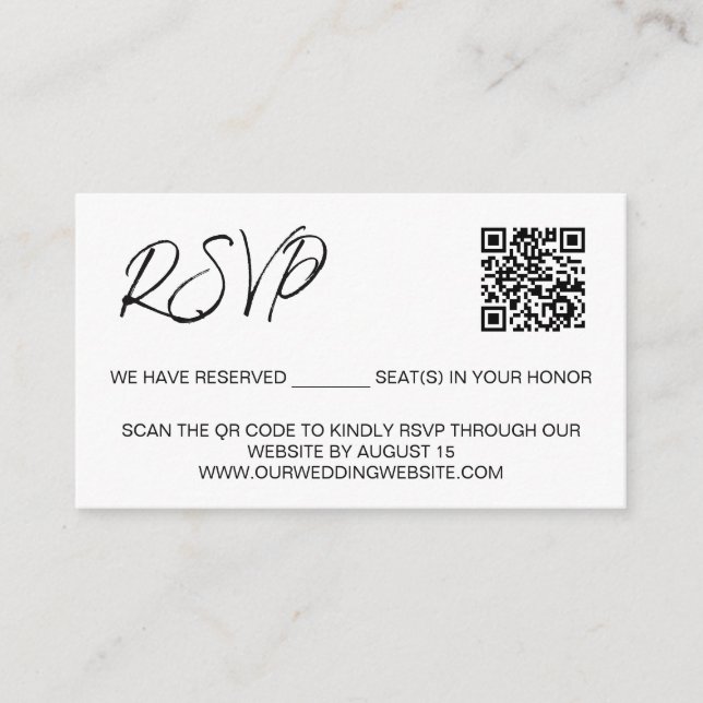 Carte D'accompagnement Site du mariage de code QR personnalisé Sièges rés (Devant)