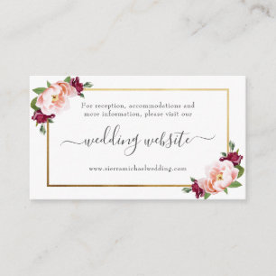 Carte D'accompagnement Site mariage Blush Bourgogne Gold Floral