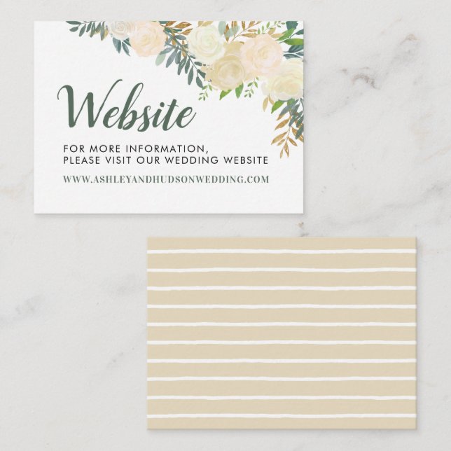 Carte D'accompagnement Site Mariage de Cream and Gold Floral Greenery (Devant / Derrière)