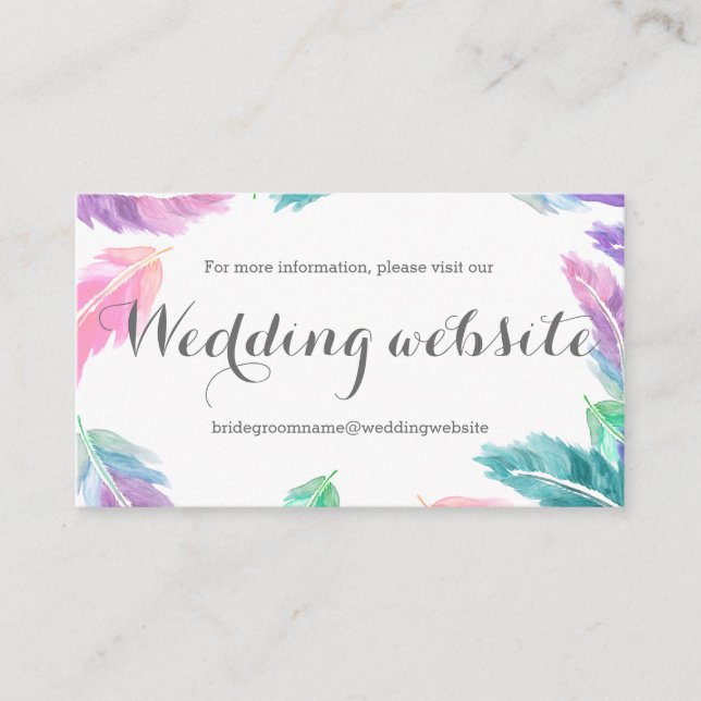 Carte D'accompagnement Site mariage de plume d'aquarelle peinte (Devant)