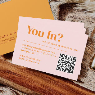 Carte D'accompagnement Site Mariage de Retro Pink and Orange QR Code
