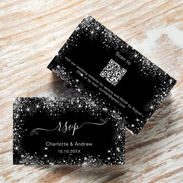 Carte D'accompagnement Site mariage en argent noir RSVP QR code (Créateur téléchargé)