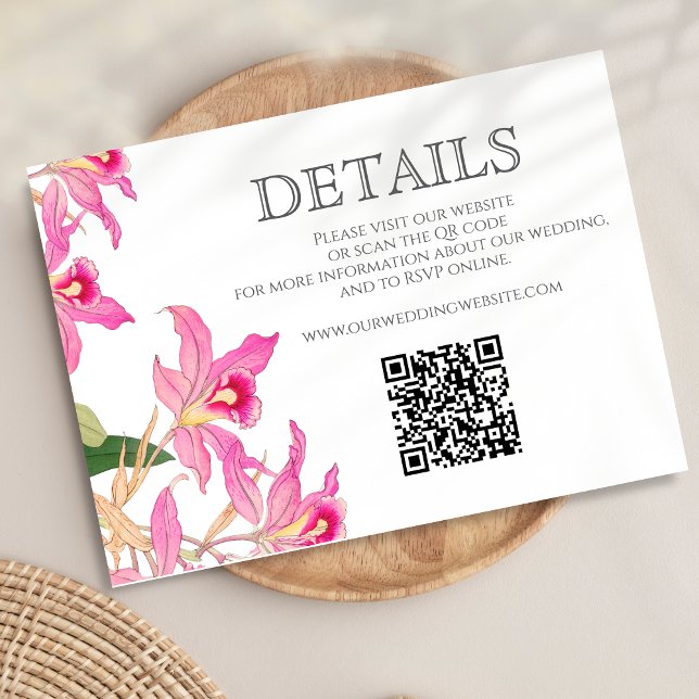 Carte D'accompagnement Site Mariage floral tropical de l'orchidée rose QR (Créateur téléchargé)