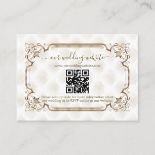 Carte D'accompagnement Site Mariage moderne QR Gold White Art Deco