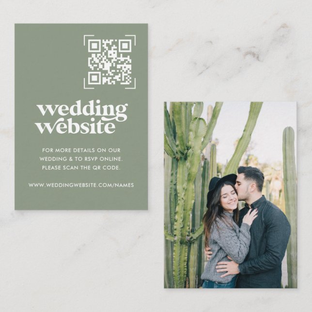 Carte D'accompagnement Site mariage | Photo d'analyse de code QR (Devant / Derrière)