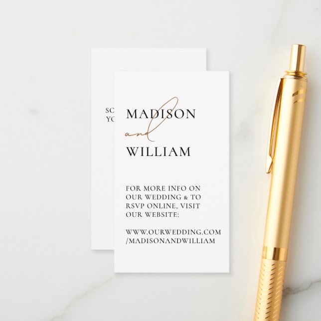 Carte D'accompagnement Site mariage QR Code Blanc Moderne (Devant/Arrière en situation)