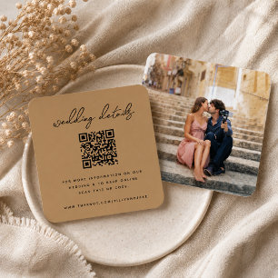 Carte D'accompagnement Site mariage   QR Code Gold Minimal photo RSVP
