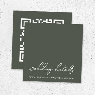 Carte D'accompagnement Site mariage QR Code minimal Olive Green RSVP