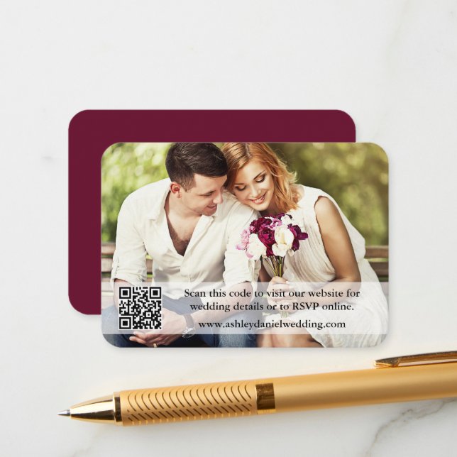 Carte D'accompagnement Site mariage QR Overlay Photo Bourgogne (Devant/Arrière en situation)
