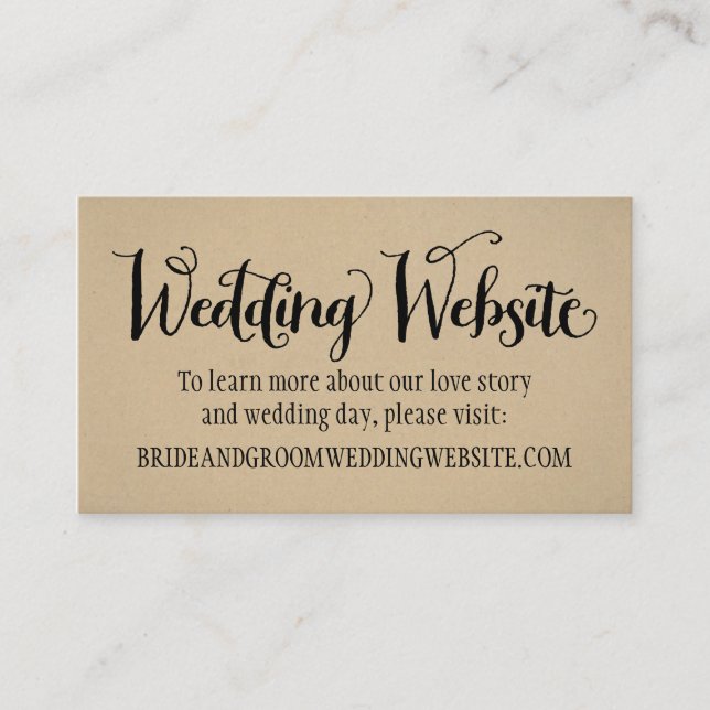 Carte D'accompagnement Site Mariage Rustique Kraft Script noir (Devant)