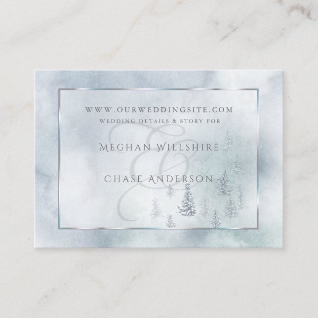 Carte D'accompagnement Site mariage | Silver Blue Winter Wonderland (Devant)