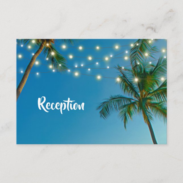 Carte D'accompagnement Site Web Beach String Lights Palm Trees Réception (Devant)