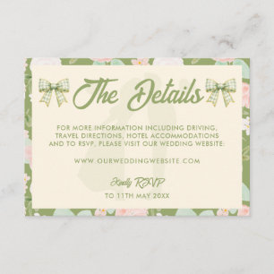 Carte D'accompagnement Site Web de Mariage à l'Arcasse de Gingham Vert Fl