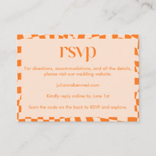 Carte D'accompagnement Site Web de Mariage Abstrait Orange Rétro à Damier