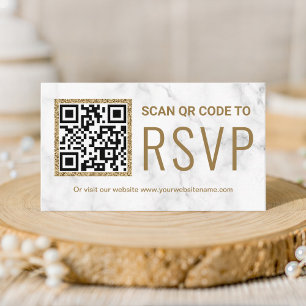 Carte D'accompagnement Site Web de Mariage avec Code QR RSVP en Marbre Bl