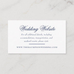 Carte D'accompagnement Site Web de Mariage de script blanc et marine