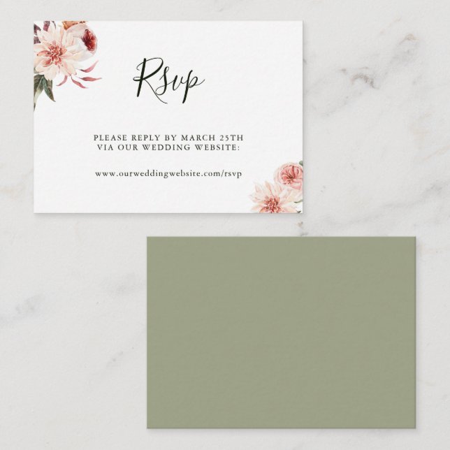 Carte D'accompagnement Site Web de mariage du jardin botanique floral RSV (Devant / Derrière)