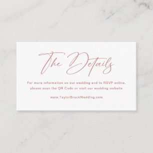 Carte D'accompagnement Site Web de Mariage Élégant Blanc et Rose Poussiér