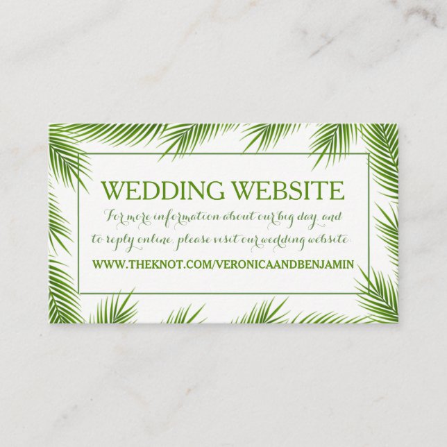Carte D'accompagnement Site Web de mariage Feuille de plage de Palm tropi (Devant)