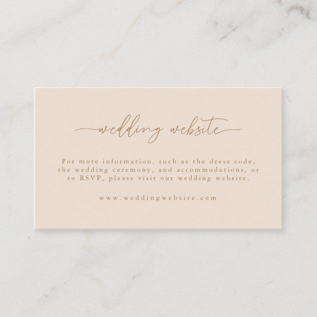 Carte D'accompagnement Site Web de Mariage Moderne Beige Script  (Devant)